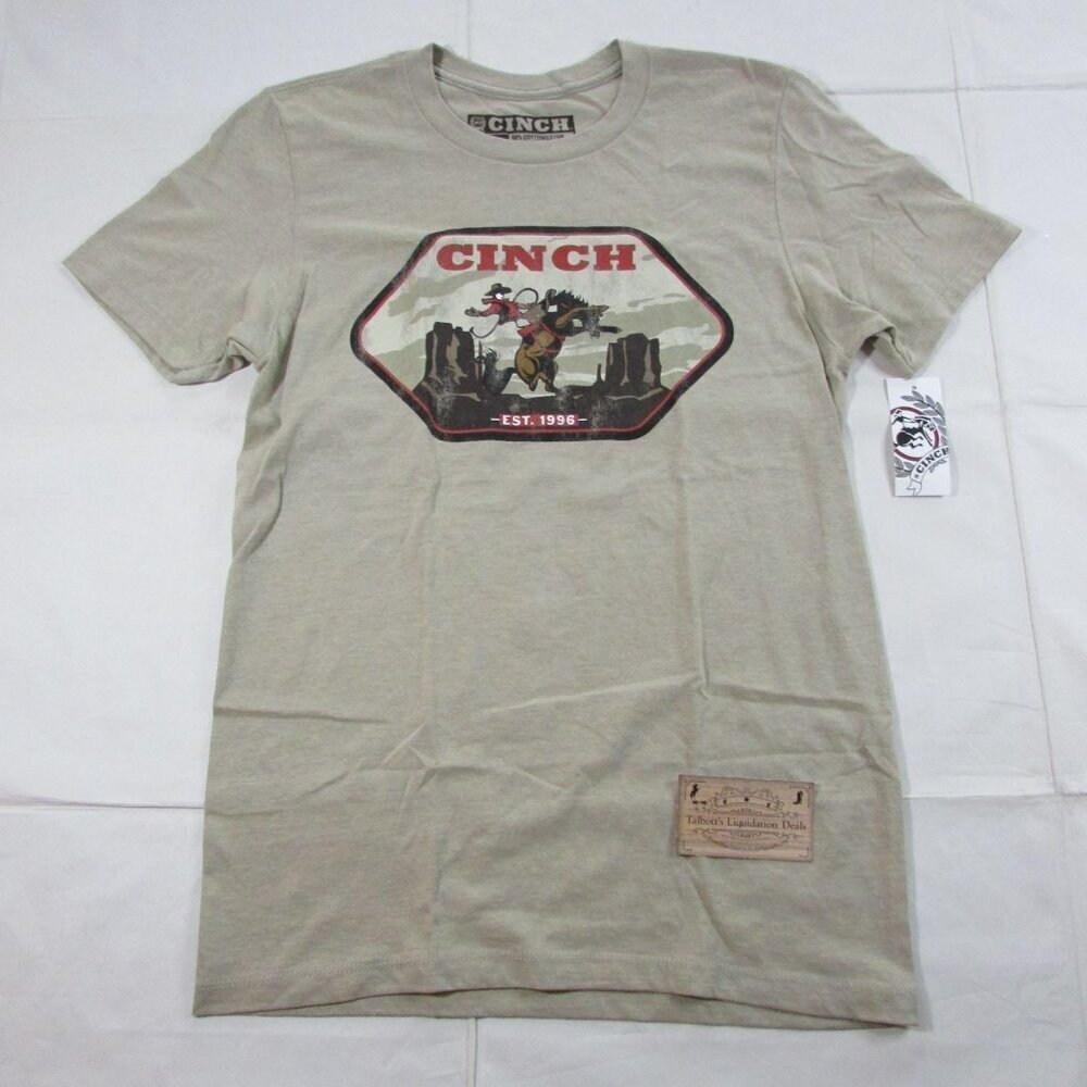 Cinch Men's SM Short Sleeve Bucking Horse Bronc Graphic T-Shirt Khaki